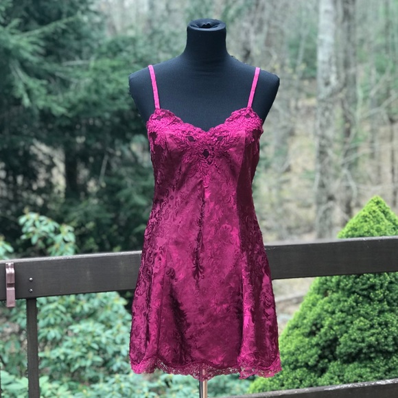 Victoria's Secret Other - Vintage Victoria’s Secret Red Pink Lace Satin Slip
